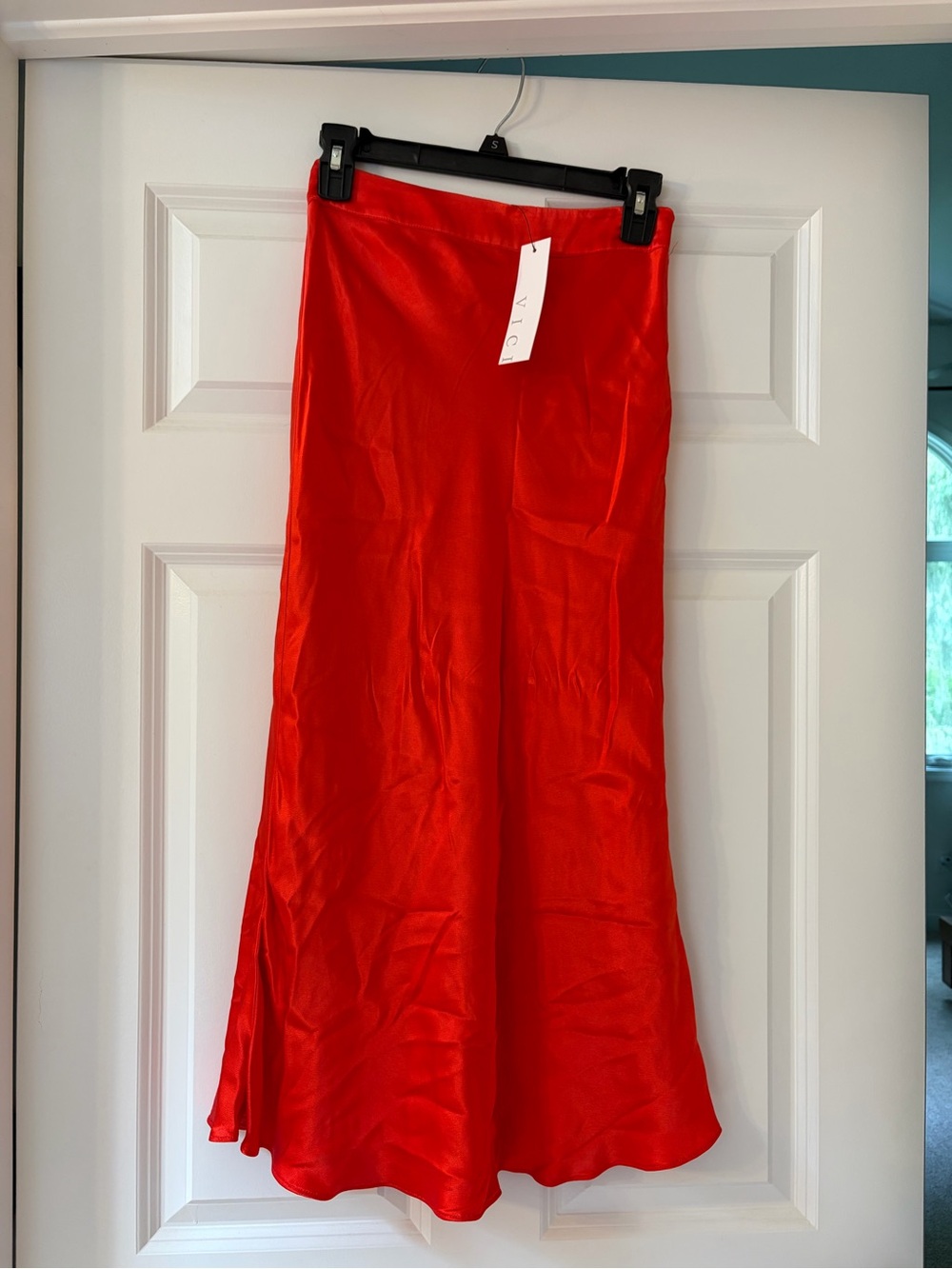 Vici Red Satin Midi Skirt
